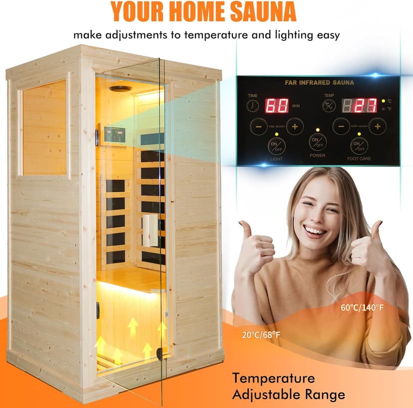 Far Infrared Wooden Sauna Room Home Sauna Spa Dry Saunas Single Person Spa Finland Spruce Wood fit for 7ft Person