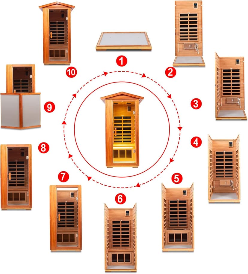 Mahogany Outdoor Sauna, 1 Person Far Infrared Sauna for Home, 1560W, with Bluetooth, LED Reading Lamp, Chromotherapy Lamp, for Indoor and Outdoor Wooden Sauna