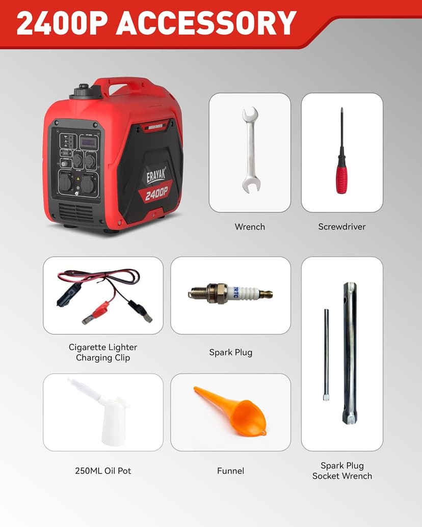 ERAYAK 2400W Portable Inverter Generator for Home Use, Super Quiet Small Generator for Camping Outdoor Emergency Power Backup, Gas Powered Engine, EPA Compliant