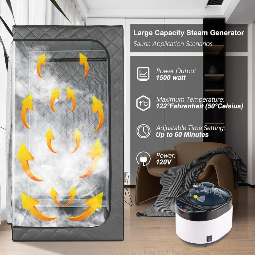 4L Large Capacity Home Sauna Steamer, Portable Steam Generator with Protection for Home Spa, Lightweight Stainless Steel Pot with Timer&Gear Display for Relaxation, with Remote Control