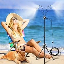 Standing Misters for Outside Patio - Adjustable 5.3FT Portable Misting System Cooling Outdoor 32.8Ft Stand Misting Long Water Line for Kids Mist Playing, Patio Cooling, Backyard, Porch, Sprinkler
