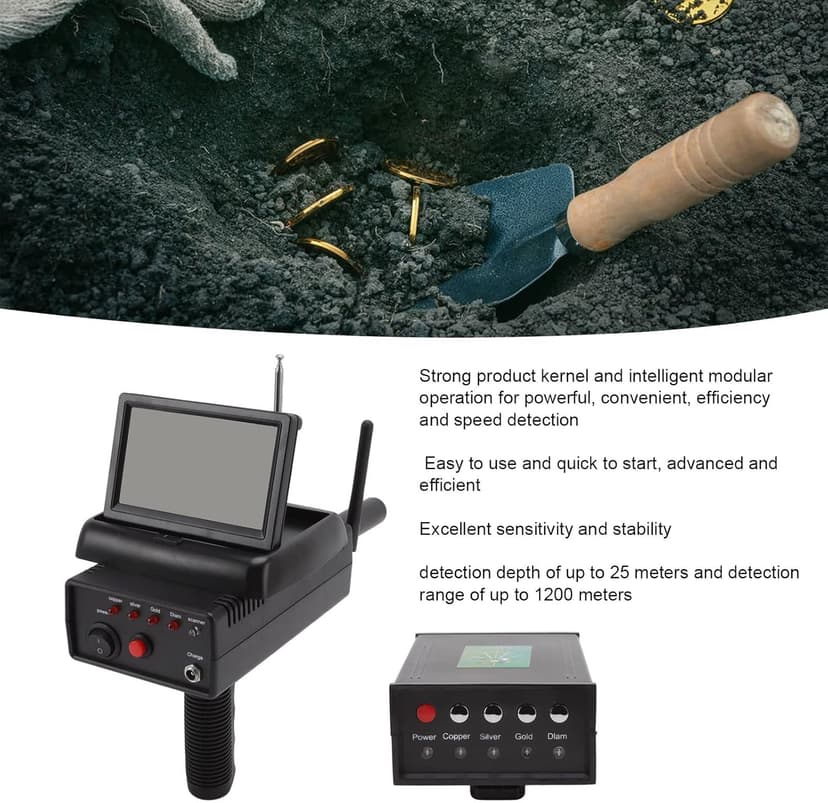 Metal Detector, 1200M Range 25M Depth Professional Underground Metal Scanner High Accuracy Gold Silver Copper Diamond Locator with 2 Antenna and Headphones for Treasure Hunting (Black)
