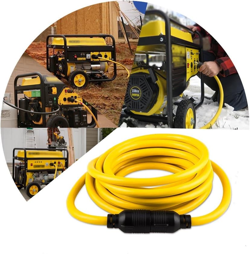 25FT Heavy Duty 3 Prong Generator Locking Power Cord NEMA L5-30P/L5-30R,10 Gauge SJTW Cable, 125V 30Amp Yellow Generator Lock Extension Cord with UL Listed