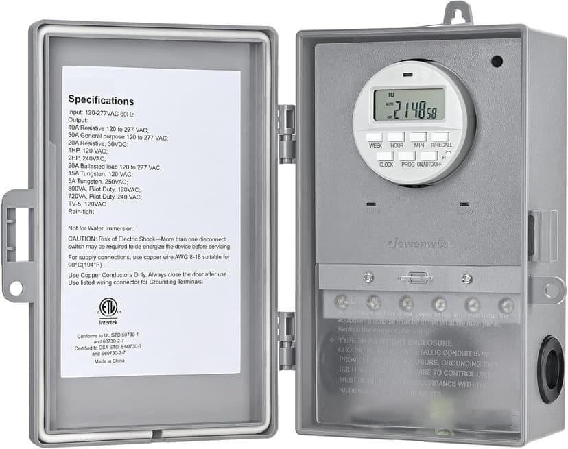 DEWENWILS Pool Pump Timer, Digital Timer Box, 2HP 40A 120-277 VAC, 7-Day 20 ON/Off Programmable Timer Switch for Water Heater, Pool Pump, SPA, Motor, ETL Listed Gray