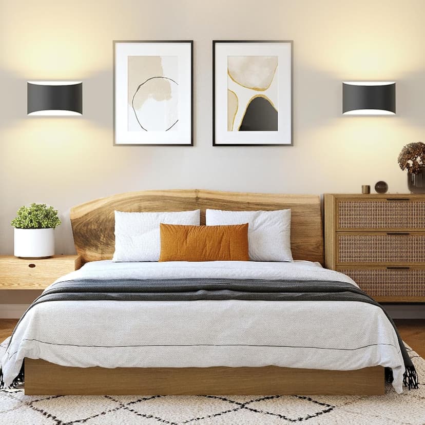 FOLKSMATE Modern LED Wall Sconces, 3000K Warm White Hardwired Wall Lights Set of 2, 10W Up and Down Wall Mount Light, Matte Black Indoor Sconces Wall Lighting