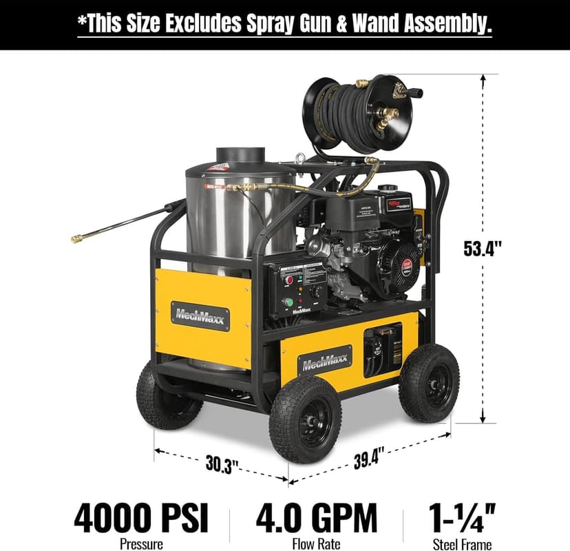 4000 PSI 4 GPM 15 HP E-Start Gas Engine Hot Water Pressure Washer with Hose Reel, HPW40D