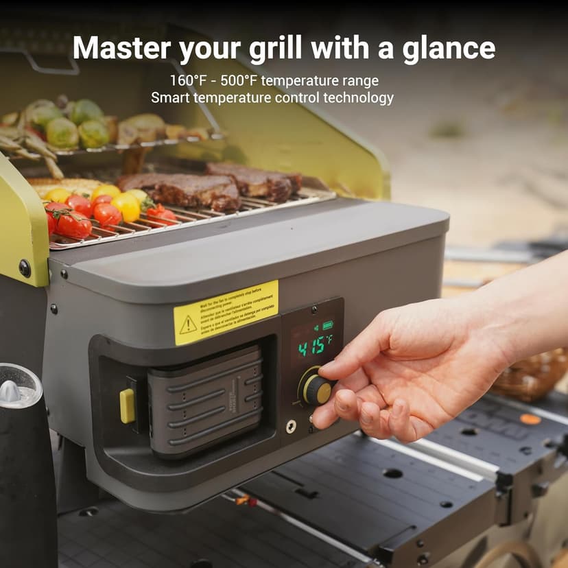 EXIT Fire'n'Go 20V Portable Wood Pellet Grill Smoker, Electric Tabletop Pellet Smoker, 287 Sq.In. Cooking Area, Temperature Control (160-500°F) Outdoor BBQ Grill for Camping, Tailgating, RV, EX110