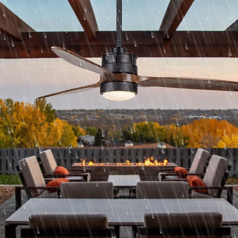 EKIZNSN 42'' Outdoor Waterproof Ceiling Fan with Light for Patios, 3 Blade Wet Rated Ceiling Fans, DC Motor w 6 Speeds, Walnut Wood