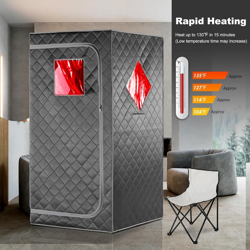 Full Size Portable Personal Infrared Sauna for Home, Personal Home Spa Tent with Remote Control, Heating Foot Pad, Foldable Reinforced Chair （Grey, L33.8 x W 33.8" x H 66.5"