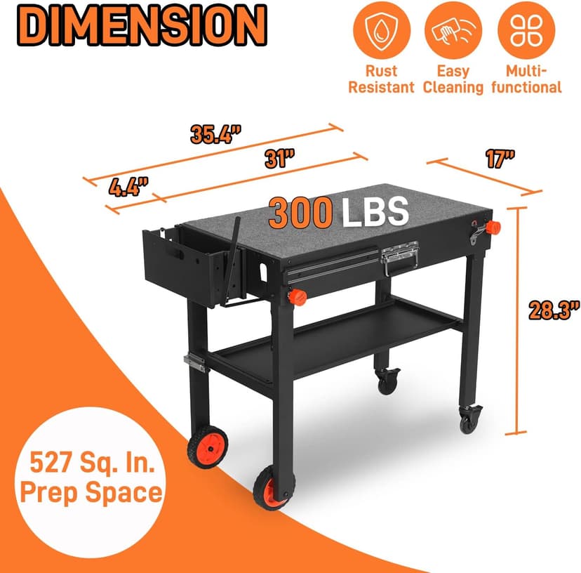 Grill Table for Blackstone Griddle, Portable Griddle Table with Caddy - Fit 17” or 22” Other Tabletop Grill, Foldable Ninja Grill Stand& Blackstone Griddle Stand for Outdoor Tailgating-Camping