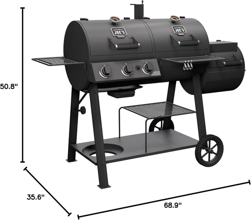 OKLAHOMA JOE'S® Canyon™ Charcoal and Propane Gas Combination Smoker and Grill, Black Steel, 24203004