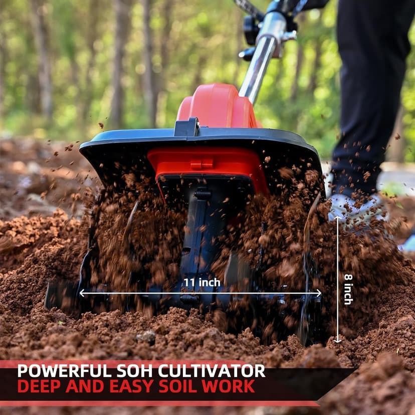 21v Cordless Tiller Cultivator, 300 RPM Tiller Has Battery Capacity Display with 4.0 Ah Battery, 11 in Tilling Width, 8 in Depth Rototiller for Lawn/Gardening/Soil Cultivation by MKMKYEE