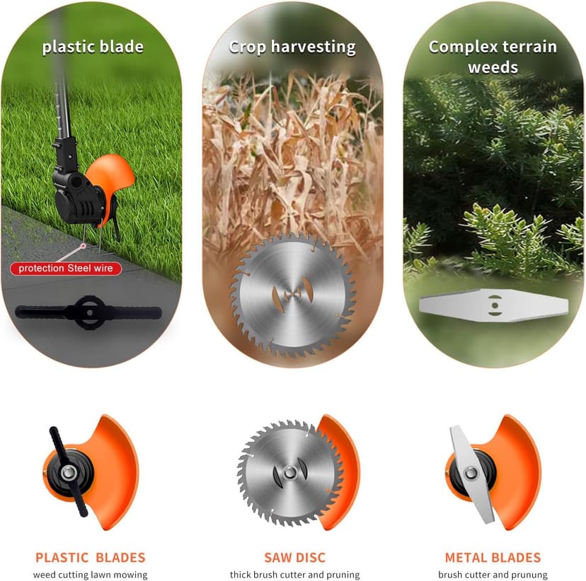 Cordless Lawn Trimmer Weed Wacker - 21V Lawn Mower Grass Edger with 2.0Ah Li-Ion Battery Powered & 3 Cutting Blade Types, Compact Power Tool for Lawn Yard Work……