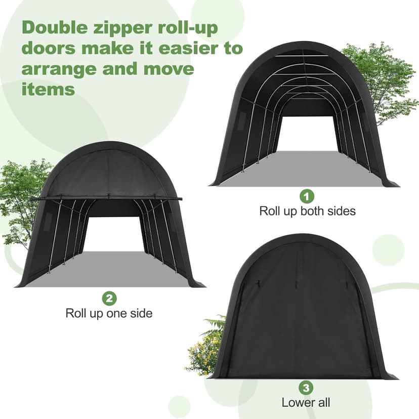 COBIZI Carport Canopy 12x20 Heavy Duty Portable Garage with Double Zippered Roll-up Doors & Vents, Large Space Car Canopy Car Tent Upgrade Waterproof for Cars, Boats, Trucks, Garden Tools, Gray
