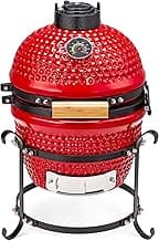 ROVSUN 13IN Red Spherical Ceramic Charcoal Grill with Inner Liner, Portable BBQ Smoker for Outdoor Cooking, Camping, and Backyard Grilling