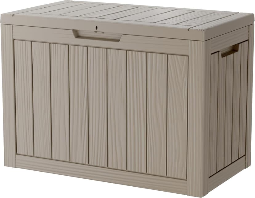 45 Gallon UV Resistant Outdoor Storage Box Waterproof, Lockable Resin Deck Box for Garden Tools, Sports Equipment and Cushions, Gray
