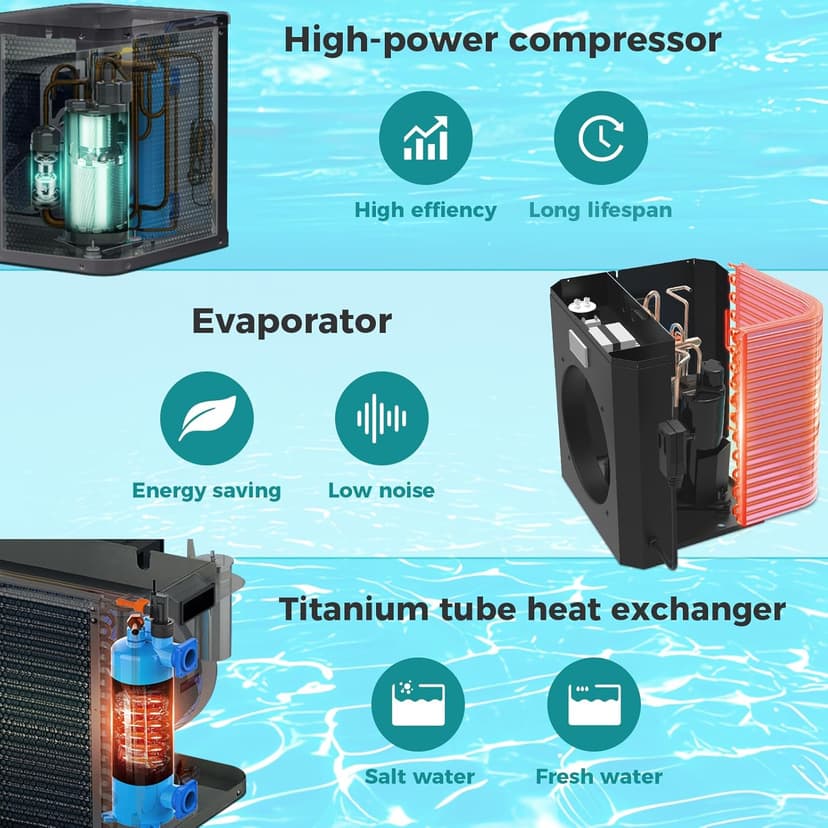 Pool Heaters for Above Ground Pool 16000 BTU Swimming Pool Heater Pump 5000 Gallon Heating or Cooling Mode WiFi Control Timer 120V 60Hz
