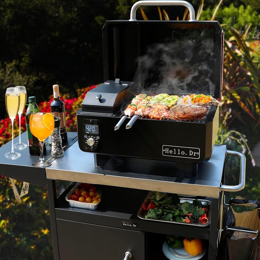 Portable Wood Pellet Grill and Smoker,Electric Outdoor 8 in 1 Tabletop Grills for RV Camping Tailgating RV Cooking BBQ, Intelligent Temperature Control and Superheated Steam Technology,Red