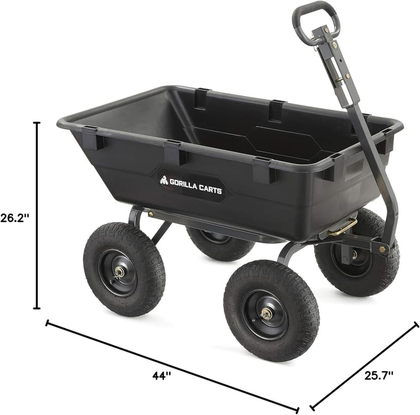 Gorilla Carts Heavy Duty Poly Utility Dump Wagon Garden Cart w/Pneumatic Tires, 6 Cu Ft - 1200 lb Capacity Outdoor Wheelbarrow for Yard, Landscaping & Gardening, Lawn Tractor or ATV Towable