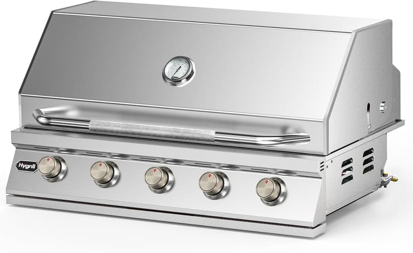 Hygrill 40-Inch Built In Grill, Stainless Steel 5-Burner Grill Head for Outdoor Kitchen, Natural Gas