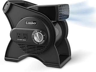 Lasko 12” Utility Fan for Job Site or Home Use, 289 CFM, Pivoting High Velocity Blower Fans, 3 Speeds, 2 Accessory Outlets 120V, Black, U12104