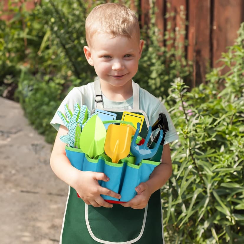 9PCS Kids Garden Tools Set,Boys Girls Gardening Kit Tools Including Watering Can, Spray Bottle, Tote Bag, Apron, Trowel, Rake, Outdoor Garden Toy Gift for Beach