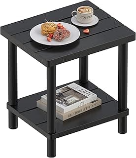 Outdoor Side Table, 2-Tier Small Outdoor Table for Patio, Adirondack Side Tables for Outside or Indoor, Bamboo End Table for Pool, Porch, Weather Resistant Easy Maintenance-Black