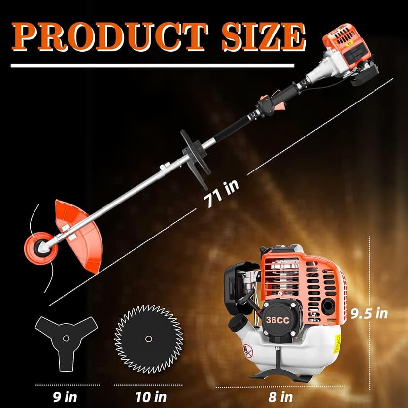 36cc 2-Stroke Weed Eater Gas Powered,3 in 1 Gas Brush Cutter,Gas String Trimmer and Gas Weed Wacker Trimmer for Weeds and Grass