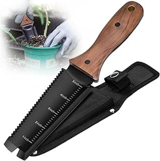 Hori Hori Garden Knife, Garden Tools with Sheath, 6" Stainless Steel Blade with Cutting Edge, Full-Tang Walnut Ergonomic Wood Handle with Hanging Hole, Weeding, Planting, Digging…