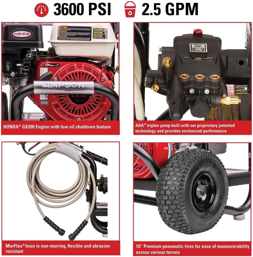 SIMPSON 60996 PowerShot 3600 PSI 2.5 GPM Professional Gas Pressure Washer with AAA Triplex Pump