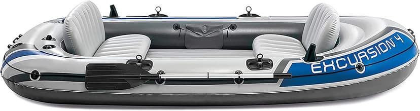 INTEX Excursion Inflatable Boat Series: Includes Deluxe 54in Boat Oars and High-Output Pump – SuperTough PVC – Adjustable Seats with Backrest – Fishing Rod Holders – Welded Oar Locks