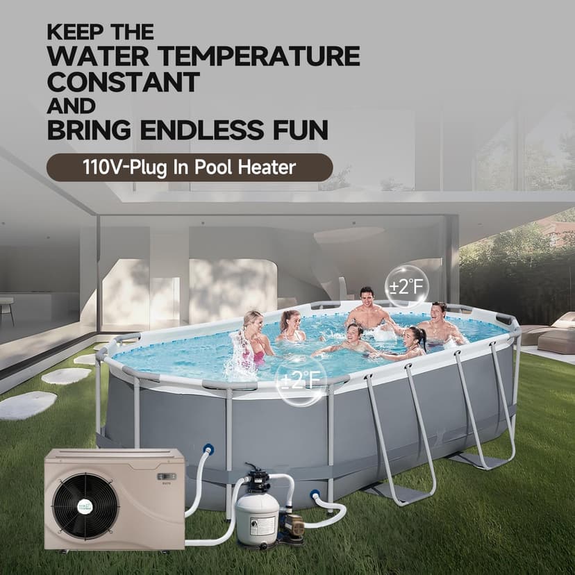 Max 22462BTU Electric Pool Heater for Above Ground and Inground Pools, Up to 6500Gallons Swimming Pool Heat Pumps, Fits 8/15/16 Ft Pools Heating Pool Warmer, 110V-120V/60Hz