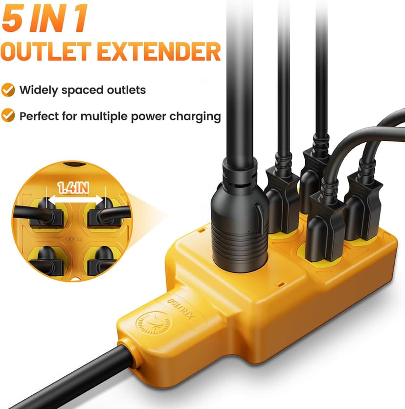 MECMO NEMA L14-30P to Four 5-20R/5-15R & L14-30R Generator Adapter Extension Cord, 4 Prong Twist Locking 30 amp to 15/20/30 amp Generator Power Cord 125/250V 7500 Watts, ETL Listed
