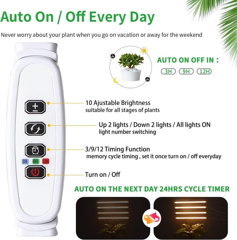 LED Plant Growing lamp, 3000K Full Spectrum Grow Light Strips for Indoor Plants with 3/9/12H Timer & 10 Dimmable Levels, Led Growth Light for Green House Hydroponics Succulent
