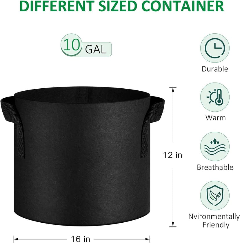 12-Pack 10 Gallon Thickened Non-Woven Grow Bags, Aeration Fabric Pots with Handles