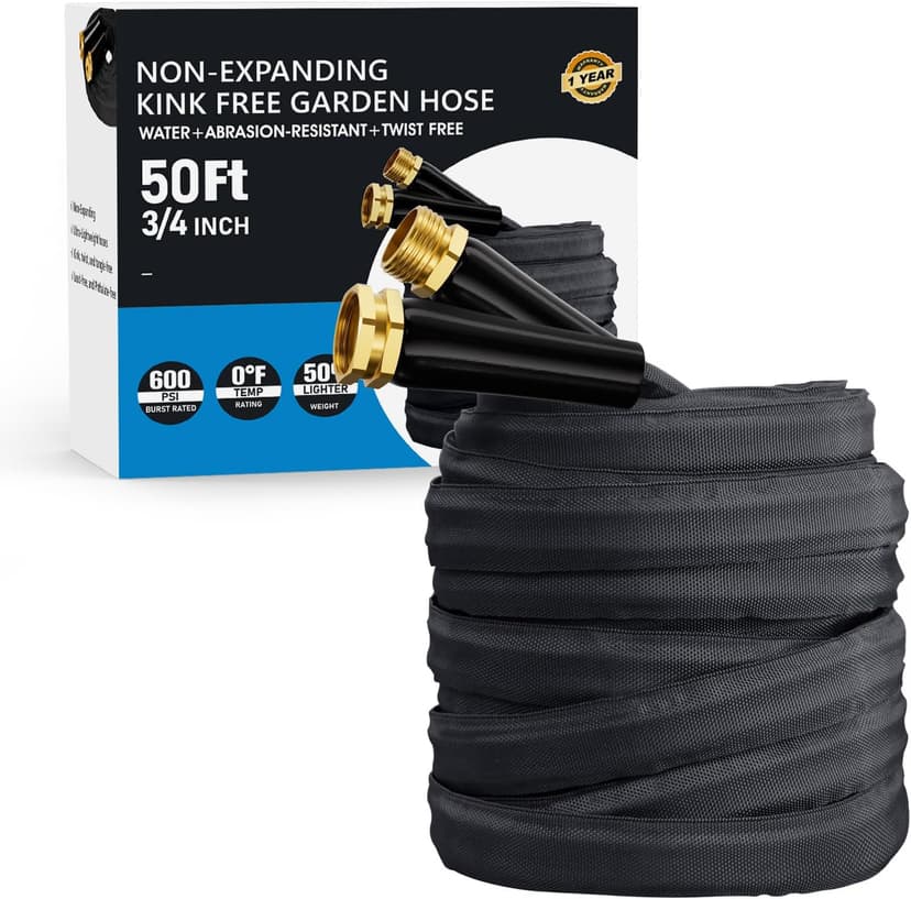2025 Upgraded Non-Expanding Garden Hose, Lightweight, Flexible Ultra-Light Water Hose, Burst-Resistant, Lead-Free, Anti-Kink, High-Pressure (50 FT)