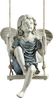 Design Toscano EU42046 Summertime Fairy on a Swing Hanging Statue, 11 Inch, Polyresin, Two Tone Stone