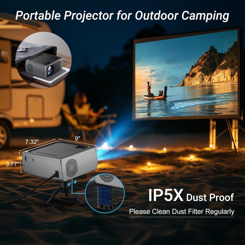 Projector with WiFi and Bluetooth, 4K Decode Outdoor Movie Use 500 ANSI Native 1080P with Auto Keystone HIFI Speaker, 270" Screen 50% Zoom Phone Mirror F410 Game Projector for HDMI/USB/PC/TV Stick/PS5