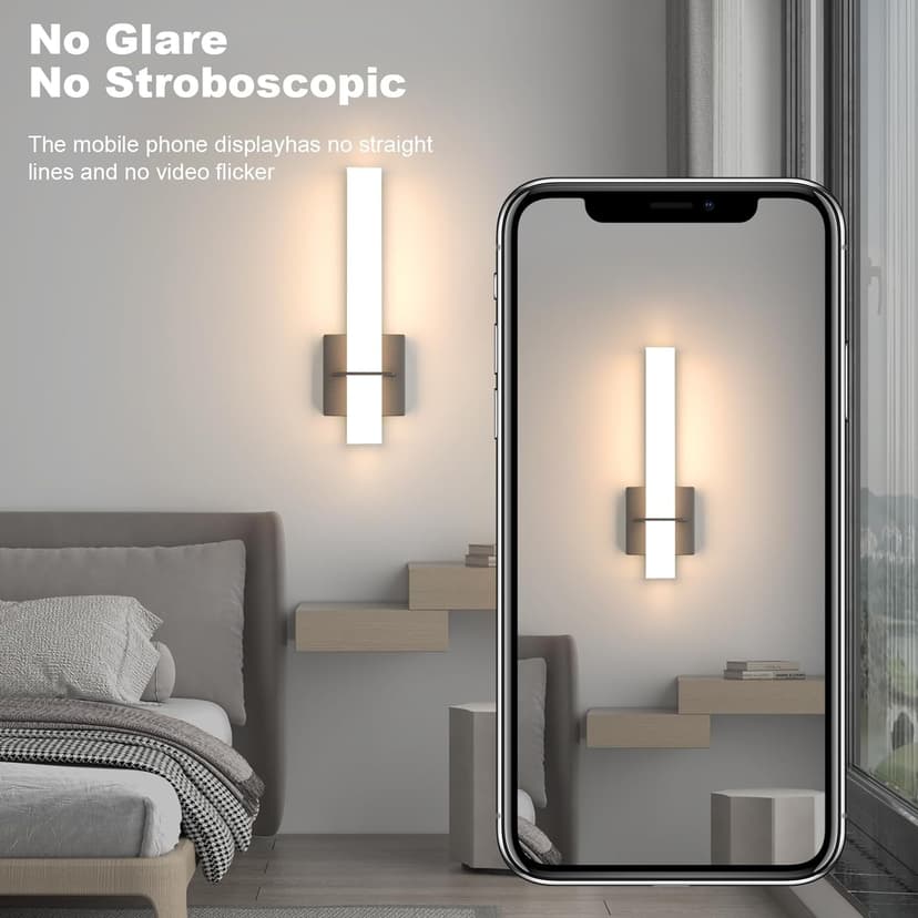 Modern LED Wall Sconces Set of Two,18W 3000K Dimmable LED Sconces Wall Lighting,Bathroom Vanity Light Fixture Acrylic Shade,Hardwired Wall Light Fixtures for Living Room Bedroom Hallway(Black)