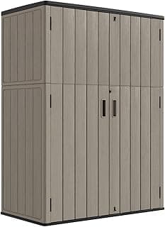 KINYING Outdoor Storage Cabinet Waterproof, 57 Cu.ft Resin Vertical Outdoor Storage Shed for Patio Furniture, Garden Tools, Pool Accessories, Mower Storage (Brown)