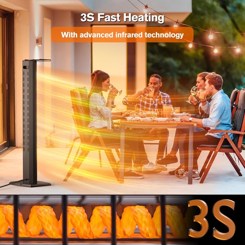 FLOWBREEZE Patio Heater, Portable Outdoor Heater, 1200W, 3S Instant Heating, Infrared Heater with 60°Oscillating, 180min Timer, Tip-over Protection, Super Quiet Electric Heaters for Indoor Outdoor Use