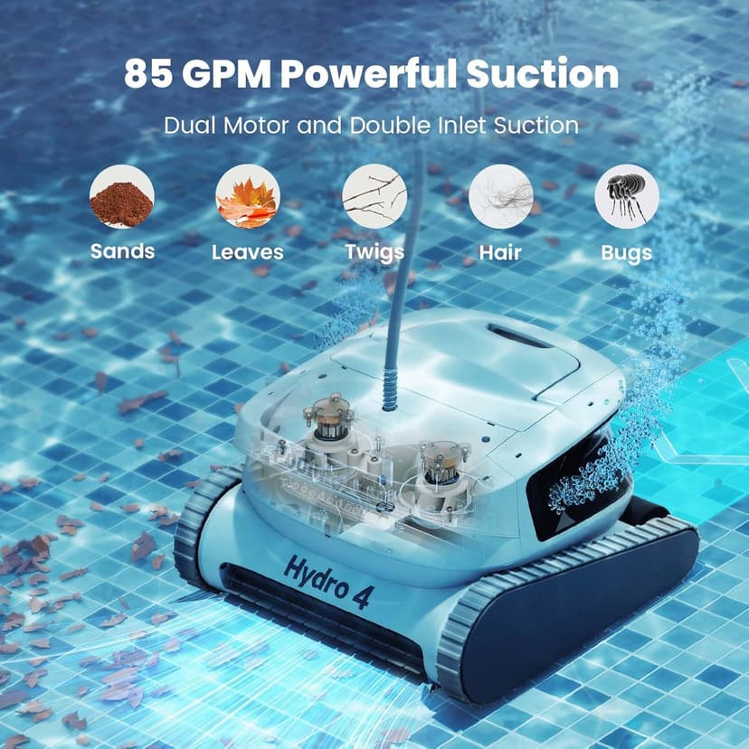 Hydro 4 Corded Robotic Pool Cleaner, Pool Vacuum for Inground Aboveground Pools, 4.1L Filter Basket, Floor Wall Waterline Cleaning, Pool Cleaner Robot Ideal for Pools up to 50 FT in Length