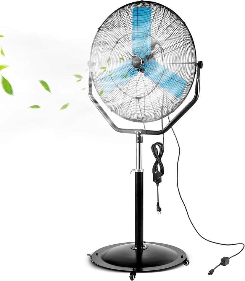 pasapair 7600 CFM 24" High Velocity Outdoor Misting Fan, Standing Fans for Patio Waterproof, Cooling Floor Fan 3-Speed, 360° Oscillation, Adjustable Height, 4 Casters, Heavy Duty Metal Industrial Fan