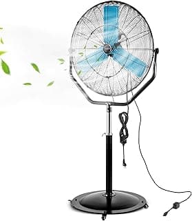 pasapair 7600 CFM 24" High Velocity Outdoor Misting Fan, Standing Fans for Patio Waterproof, Cooling Floor Fan 3-Speed, 360° Oscillation, Adjustable Height, 4 Casters, Heavy Duty Metal Industrial Fan