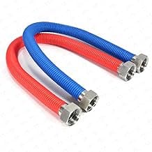 24Inch Flexible Stainless Steel Corrugated Water Heater Connector,1/2"FIP x 1/2"FIP,Flexible Water Heater Hose,Hot and Cold Color Code,304 Stainless Steel Connector and Pipe,PE Protective Layer2Pack
