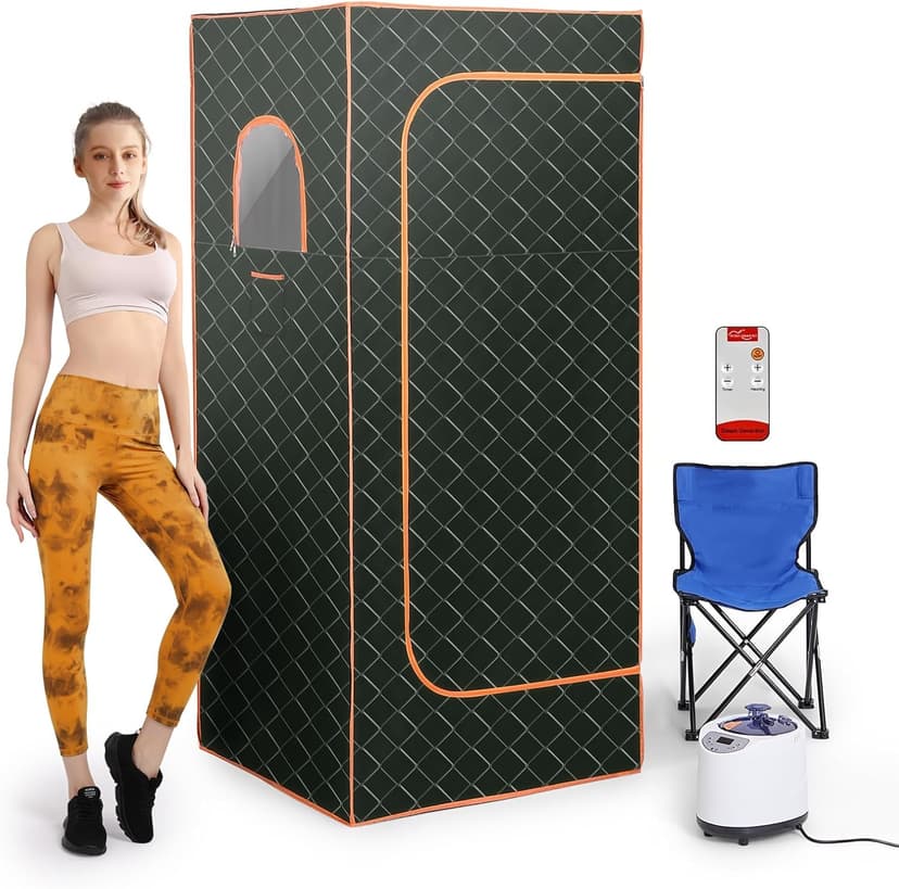 Portable Sauna Box with 3L 1200W Steamer, Personal Sauna Tent with 15 Adjustable Heat Levels, Steam Sauna Full Body for Home, Steam Room with Foldable Chair