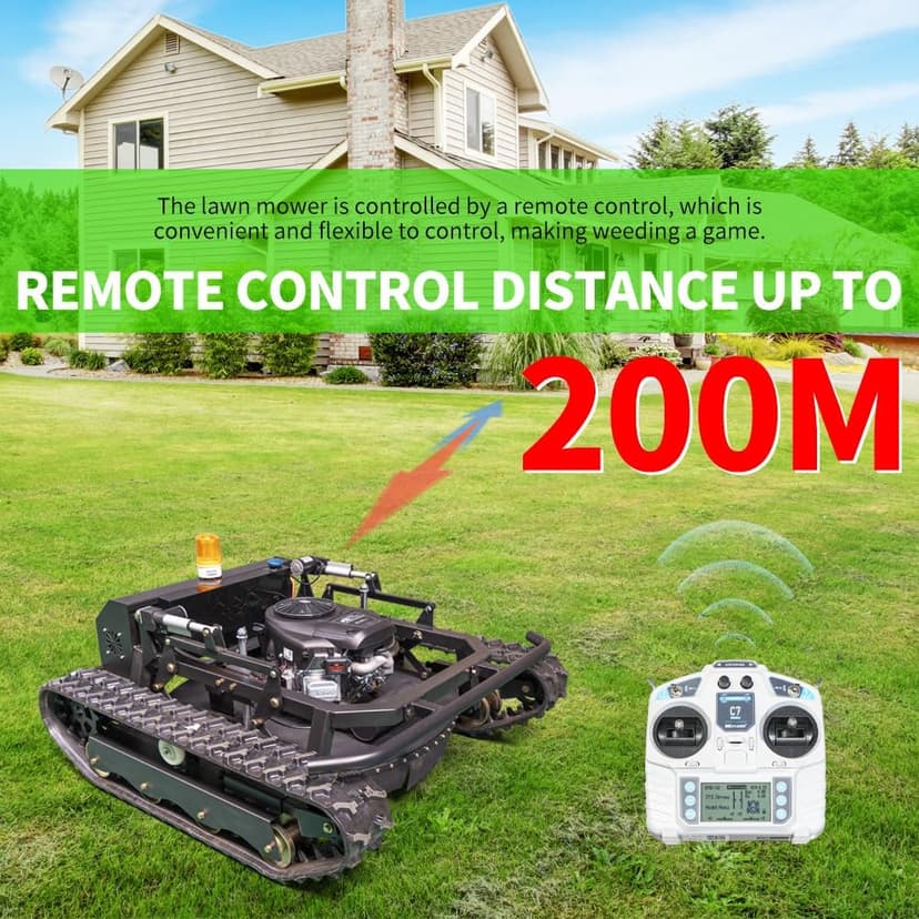 Lawn Mower, Remote Control Lawn Mower, Small Crawler Oil-Electric Hybrid Four-Wheel Drive Lawn Mowing and Weed Whacker, All Terrain Grass Cutter Yard Mower, 65° Climbing (SKD-810-90)