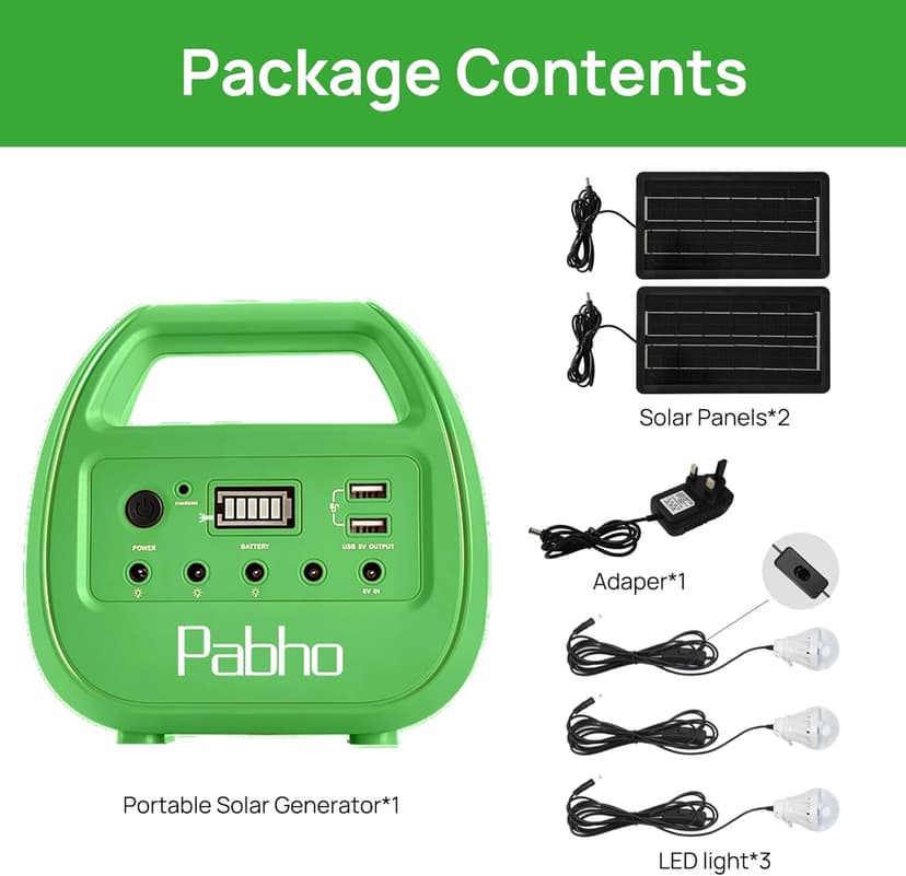 Portable Power Station with Solar Panels Included, Solar Generator with 3 LED Bulbs, USB Ports for Camping, Fishing, Emergency, Home Blackout