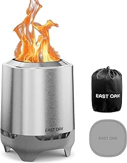 EAST OAK Brasa Smokeless Tabletop Fire Pit, 304 Stainless Steel Mini Tabletop Firepit for Patio and Outdoor Camping, Removable Ashtray, Dual-Fuel Stove, Silicone Pad & Travel Bag, H: 10.1" x D: 7"