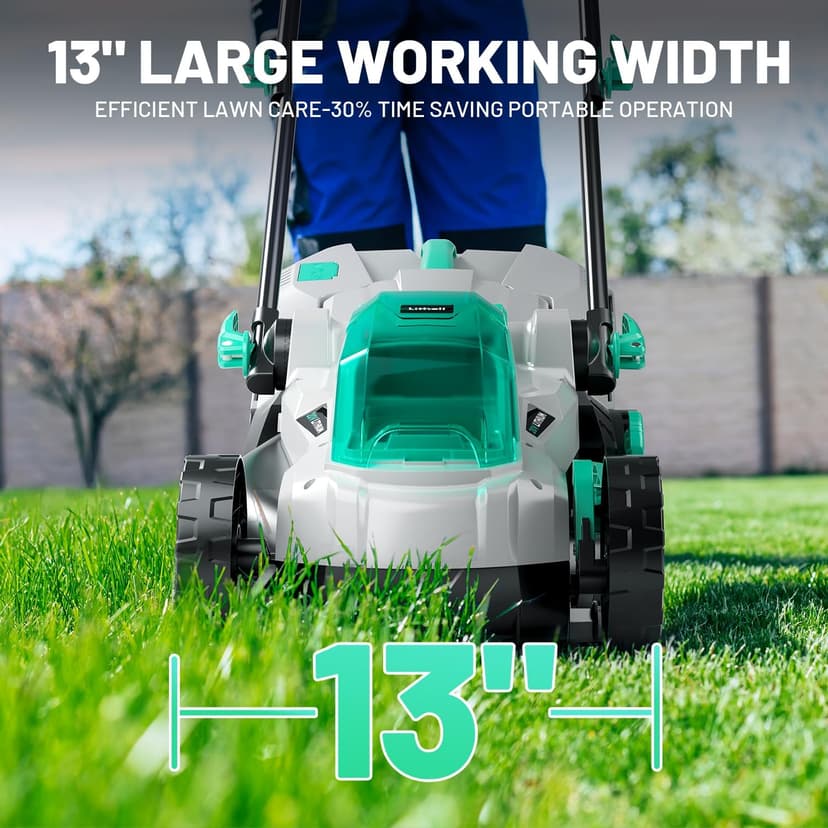 Litheli Cordless Lawn Mower 13 Inch, 5 Heights, 20V Electric Lawn Mowers for Garden, Yard and Farm, with Brushless Motor, 4.0Ah Battery & Charger Included